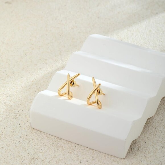 ⚡Gold Plated X Shape Hoop Earrings for Women Stylish Lightweight Fashion Jewelry - Picture 5 of 7